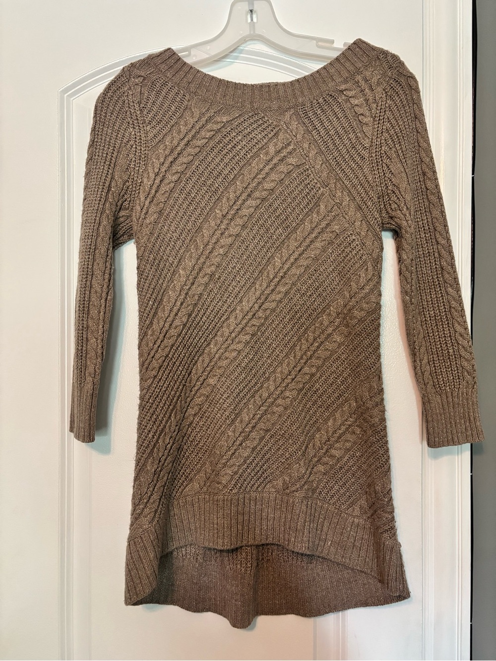 New York & Company Cozy Cable Knit Long Sweater Tunic - Taupe Small
